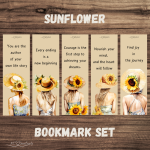 Sunflower bookmark set of 5 a summer lady with sunflowers