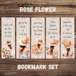Rose Flower bookmarks, 5 bookmark set with a summer lady and roses